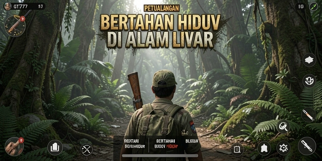 Antarmuka GT777 menampilkan elemen bertahan hidup yang realistis dan interaktif.