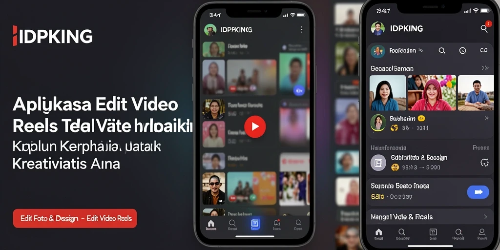 Antarmuka aplikasi IDPKING saat mengedit video reels dengan berbagai fitur.