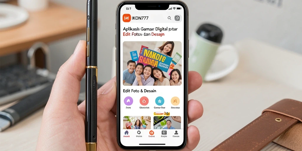 Antarmuka pengguna IKON777 dengan berbagai alat desain.