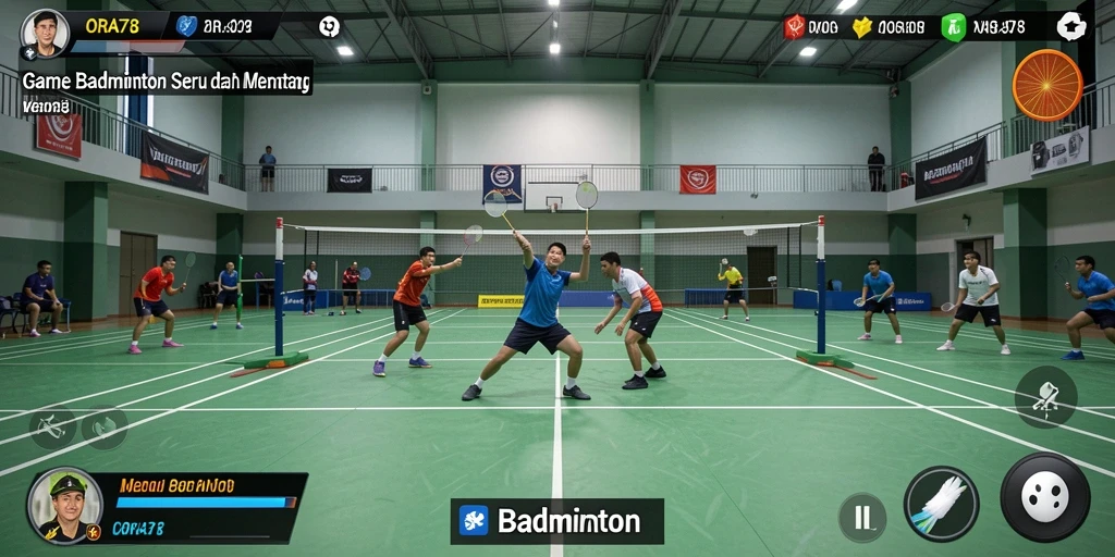 Tampilan antarmuka ORA78 yang menarik saat bermain badminton.