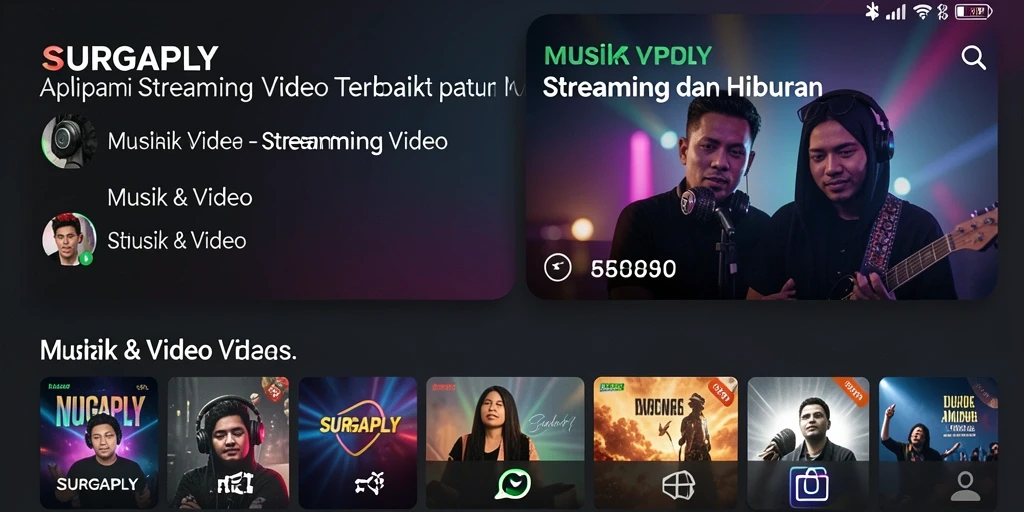 Screenshot utama SURGAPLY menunjukkan antarmuka aplikasi Streaming Video yang user-friendly.